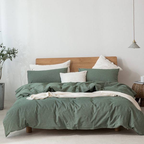 Japanese Style Muji-style Bed And Breakfast Pure Color Lattice Single And Double Duvet Cover Bed Sheet - Image 9