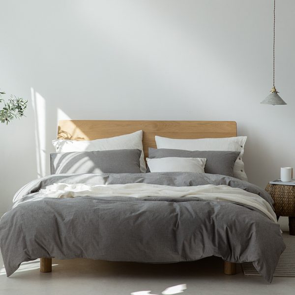 Japanese Style Muji-style Bed And Breakfast Pure Color Lattice Single And Double Duvet Cover Bed Sheet - Image 5