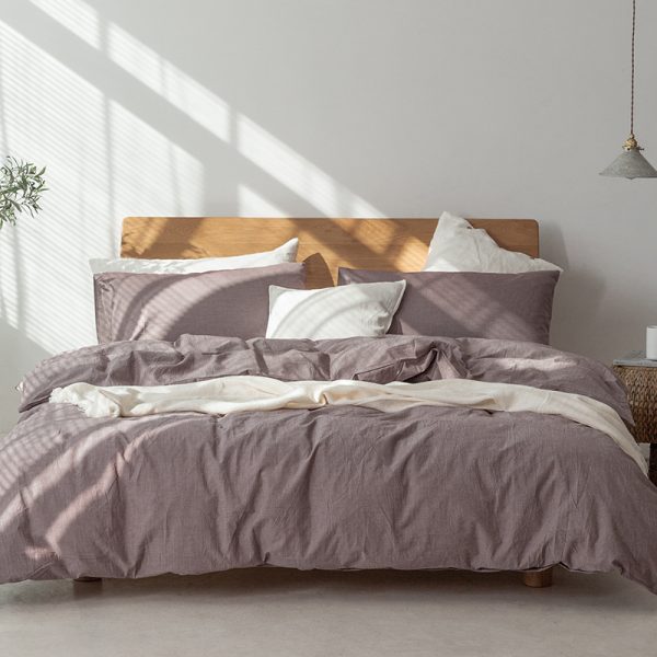 Japanese Style Muji-style Bed And Breakfast Pure Color Lattice Single And Double Duvet Cover Bed Sheet - Image 8