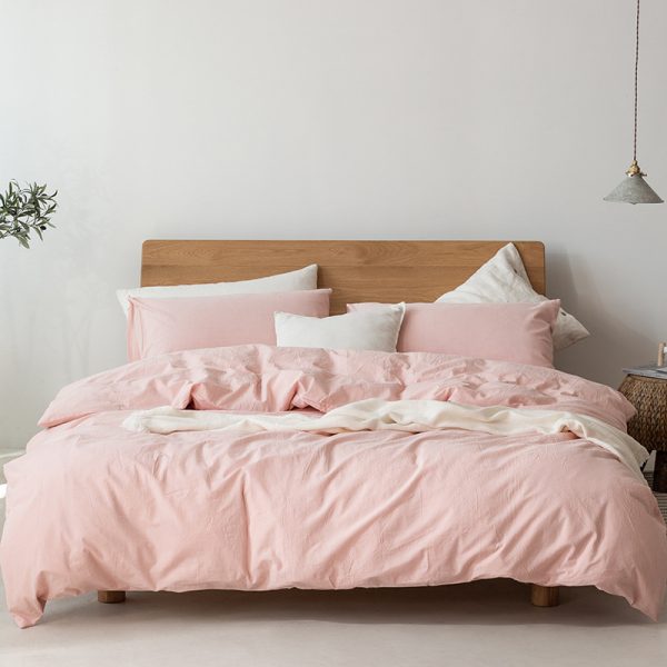 Japanese Style Muji-style Bed And Breakfast Pure Color Lattice Single And Double Duvet Cover Bed Sheet - Image 7