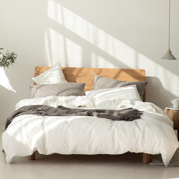 Japanese Style Muji-style Bed And Breakfast Pure Color Lattice Single And Double Duvet Cover Bed Sheet - Image 2