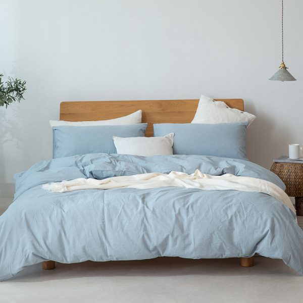 Japanese Style Muji-style Bed And Breakfast Pure Color Lattice Single And Double Duvet Cover Bed Sheet - Image 6