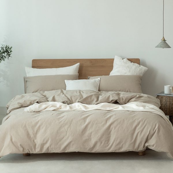 Japanese Style Muji-style Bed And Breakfast Pure Color Lattice Single And Double Duvet Cover Bed Sheet - Image 3