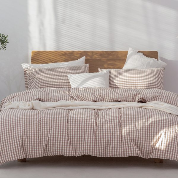 Japanese Style Muji-style Bed And Breakfast Pure Color Lattice Single And Double Duvet Cover Bed Sheet - Image 10