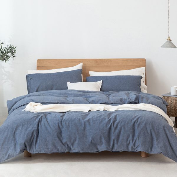 Japanese Style Muji-style Bed And Breakfast Pure Color Lattice Single And Double Duvet Cover Bed Sheet - Image 4