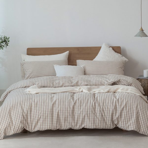 Japanese Style Muji-style Bed And Breakfast Pure Color Lattice Single And Double Duvet Cover Bed Sheet - Image 12