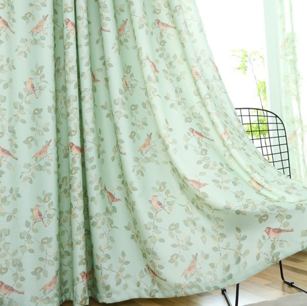 Bird Green Leaf Curtain Korean Bay Window Balcony Mesh Curtains - Image 9