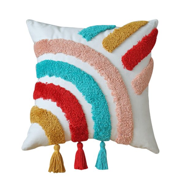 Office Fashion Simple Rainbow Tufted Pillowcase - Image 3