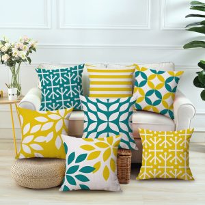 Nordic yellow green geometric print cushion cover