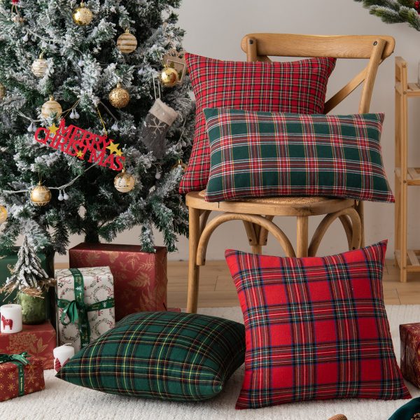 Living Room Christmas Plaid Polyester Cotton Pillowcase