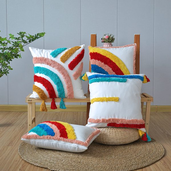 Office Fashion Simple Rainbow Tufted Pillowcase - Image 4