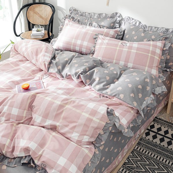 Princess Style Four-piece Bed Sheet Duvet Cover Girl's Heart Bed Cover Summer Three-piece Suit - Image 5