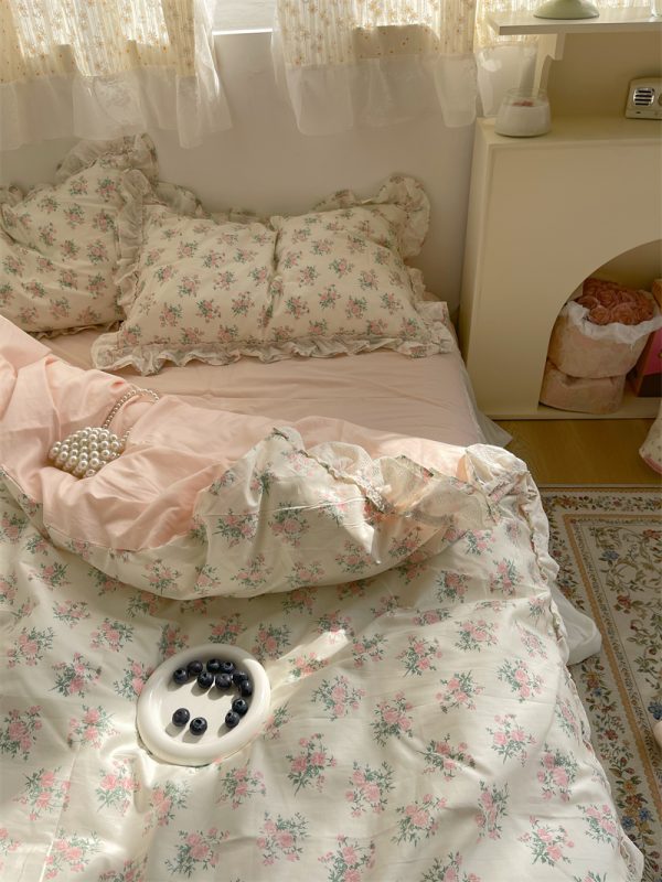 Fragmented Cotton Four Piece Lace Pure Cotton Bed Sheet, Quilt Cover, Bed Skirt, Bedding - Image 10