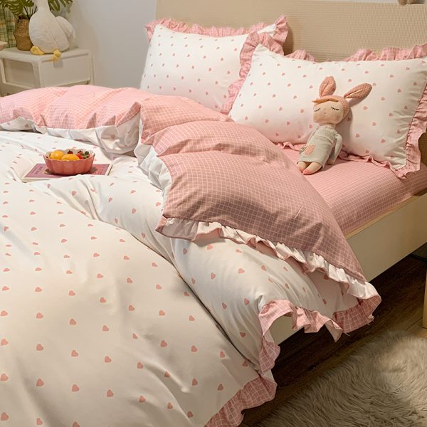 Princess Style Four-piece Bed Sheet Duvet Cover Girl's Heart Bed Cover Summer Three-piece Suit - Image 8