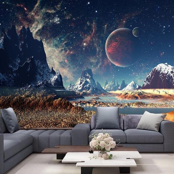 Printed Imaginary Planet Tapestry Multifunctional Tapestry Sitting Carpet Wall Hanging - Image 4