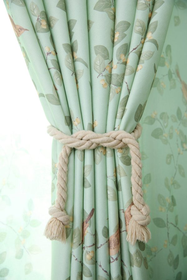 Bird Green Leaf Curtain Korean Bay Window Balcony Mesh Curtains - Image 14