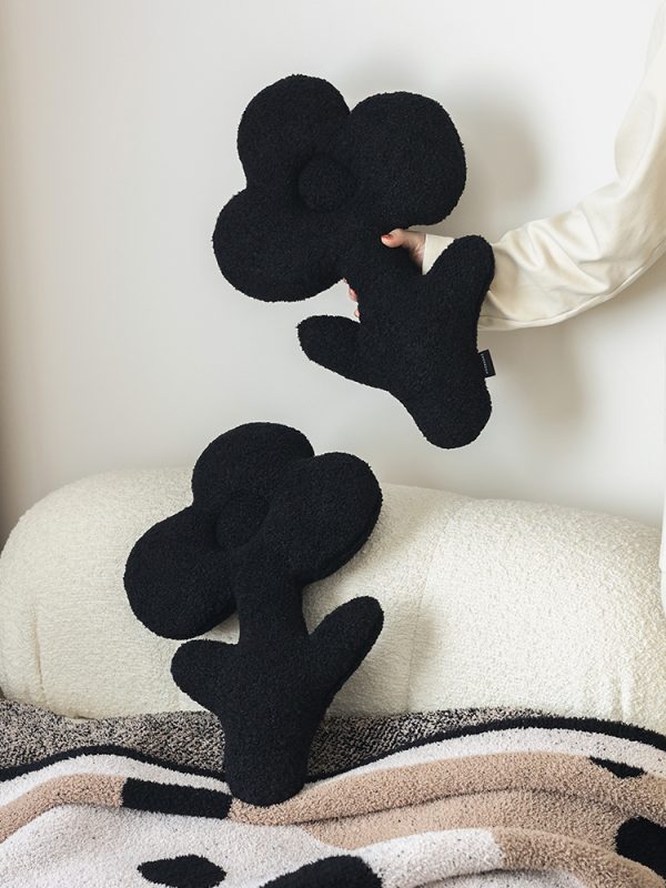 Plush Black Teddy Flower Pillow Sofa Bedding - Image 4