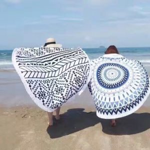 Round Sun Protection Beach Towel Microfiber Strap