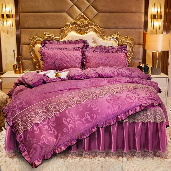 Lace Velvet Bed Skirt Four-piece Quilted - Image 9