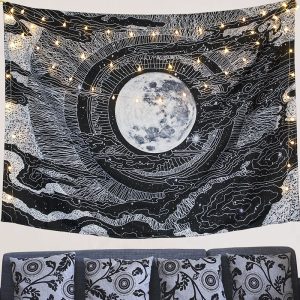 Black and white moon tapestry