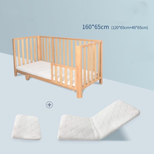 Pine Crib Solid Wood Splicing Unpainted Mobile Multifunctional Lengthened Adjustable Children's Bed - Image 5