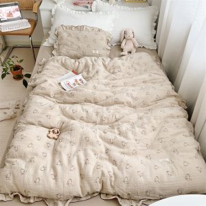 Class A Pure Cotton Gauze Double-layer Lace Retro Style Rabbit Quilt Cover