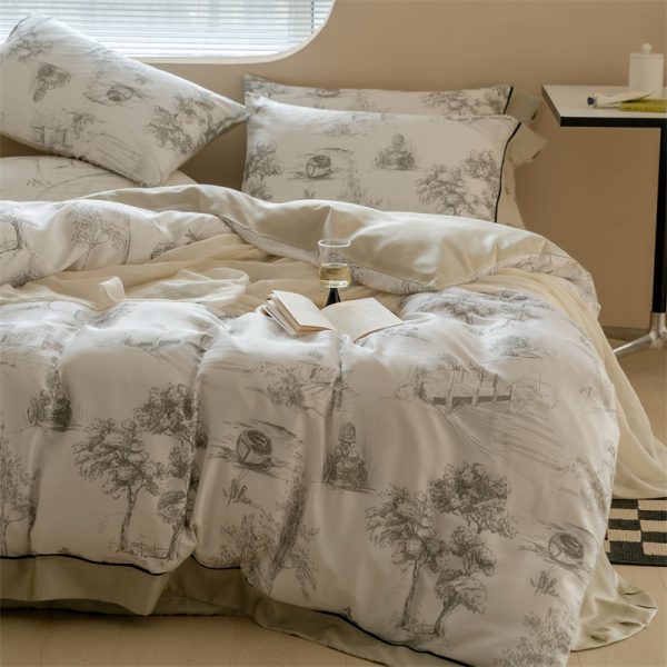 Household Retro Pastoral Style Tencel Bed Set Of Four - Image 2