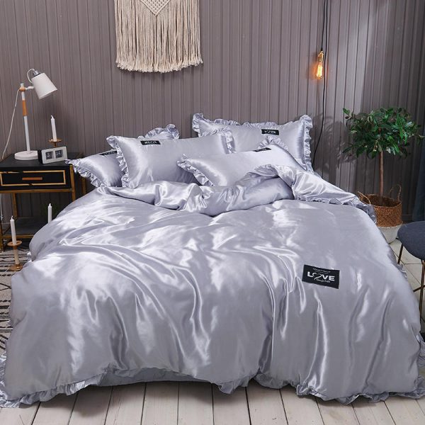 Pure Color Washed Silk Bed Sheet Ice Silk Four-piece Bed Sheet Duvet Cover - Image 2