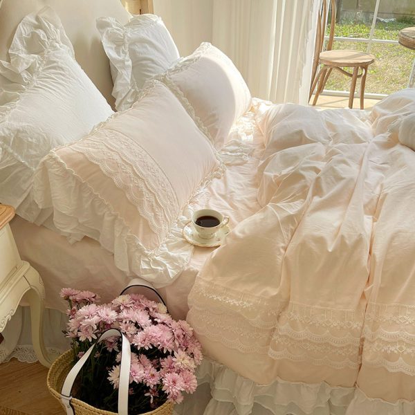 Princess Style Solid Color 60 Washed Long-staple Cotton Four-piece Quilt Cover Cotton Sheets - Image 4