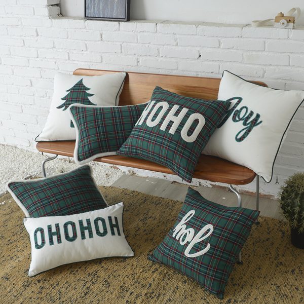 Polyester-cotton Canvas Christmas Green Plaid Pillow Cover - Image 18