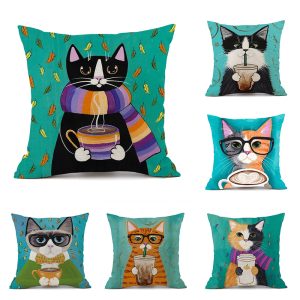 Cartoon oil painting cute cat hug pillowcase