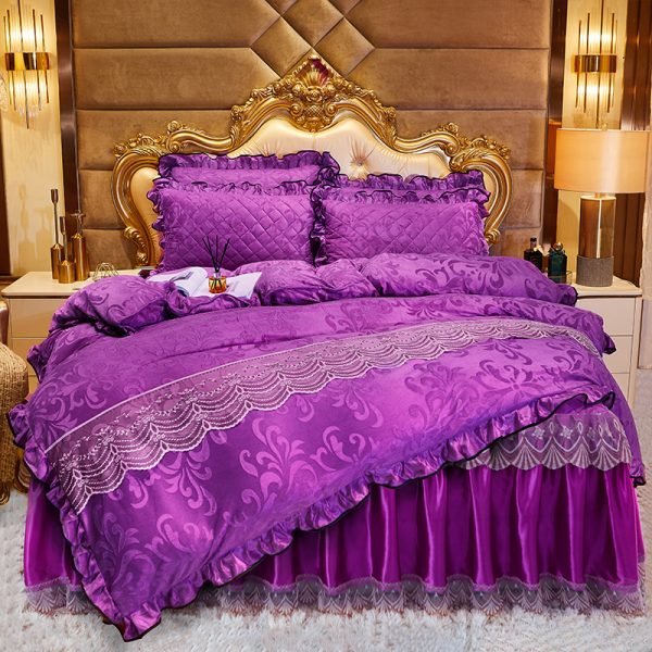 Lace Velvet Bed Skirt Four-piece Quilted - Image 6