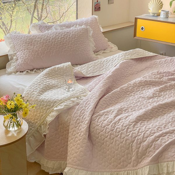 Pure Cotton Solid Color Washed Quilted Quilt Bed Cover Three Piece Set - Image 6