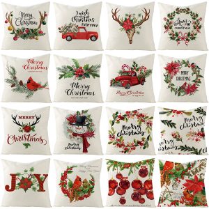 Christmas linen cartoon santa claus pillowcase