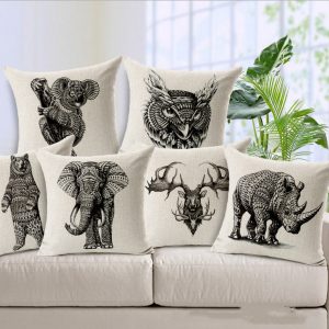 Simple Elephant Cotton Linen Pillowcase Cushion