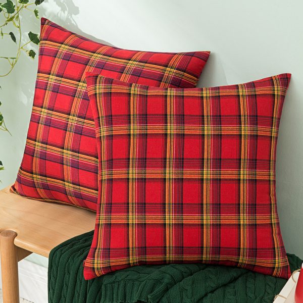 Living Room Christmas Plaid Polyester Cotton Pillowcase - Image 3