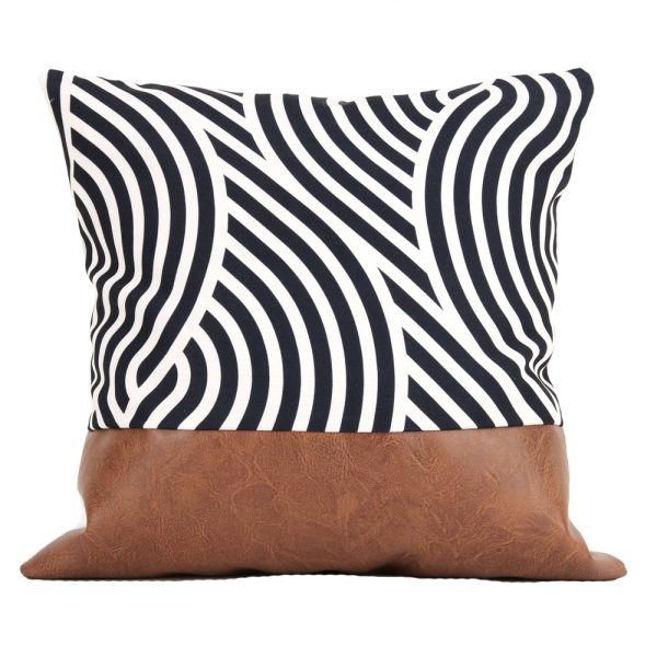 Nordic Pu Leather Geometric Stitching Pillow Cover - Image 4