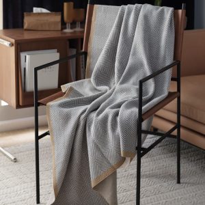 Gray Knitted Chenille Wool Cover Blanket