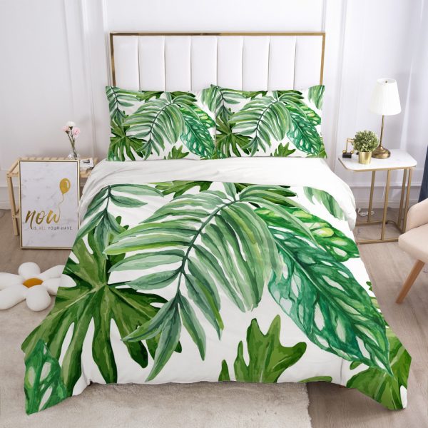 Nordic Spring Bedding Set Green Leaf Quilt Cover - Image 3