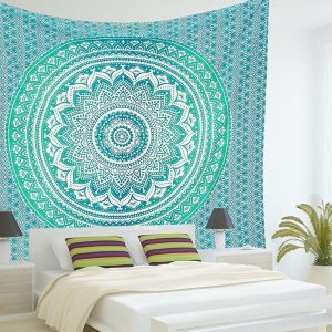 Indian Mandala Tapestry Green Blue Flower Beautiful Wall Art Tapestry 210x150cm Bedspread Beach Towel Yoga Blanket Table Cloth