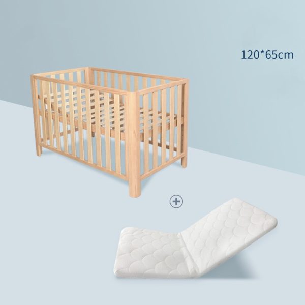 Pine Crib Solid Wood Splicing Unpainted Mobile Multifunctional Lengthened Adjustable Children's Bed - Image 3