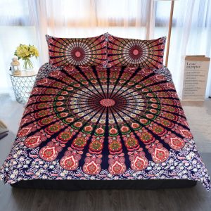 Red and white floral boho quilt bedding set of four