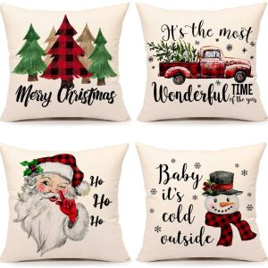 Christmas Santa linen pillowcase sofa cushion