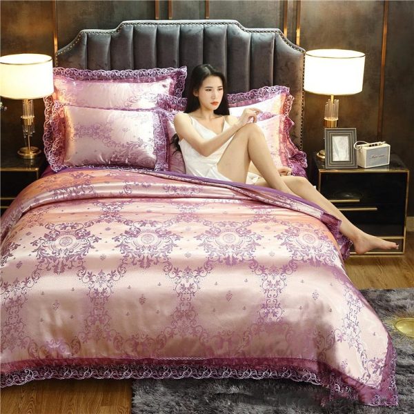 Silk Satin Jacquard Lace Four-piece Bedding - Image 9