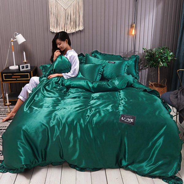 Pure Color Washed Silk Bed Sheet Ice Silk Four-piece Bed Sheet Duvet Cover - Image 9