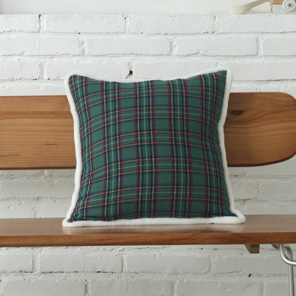 Polyester-cotton Canvas Christmas Green Plaid Pillow Cover - Image 12