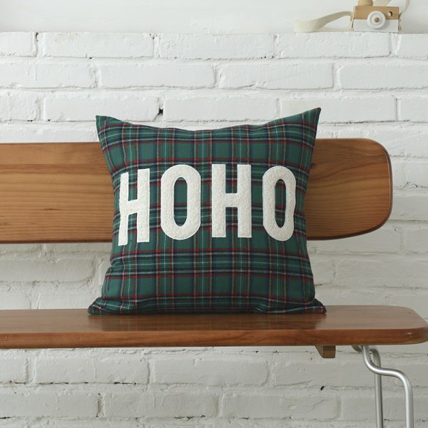 Polyester-cotton Canvas Christmas Green Plaid Pillow Cover - Image 6