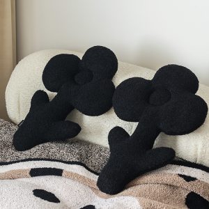 Plush Black Teddy Flower Pillow Sofa Bedding