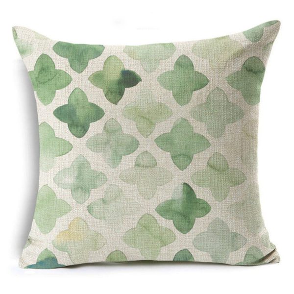 New Green Geometric Print Linen Pillowcase - Image 2