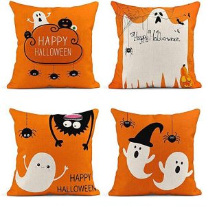 Halloween Orange Ghost Linen Pillowcase